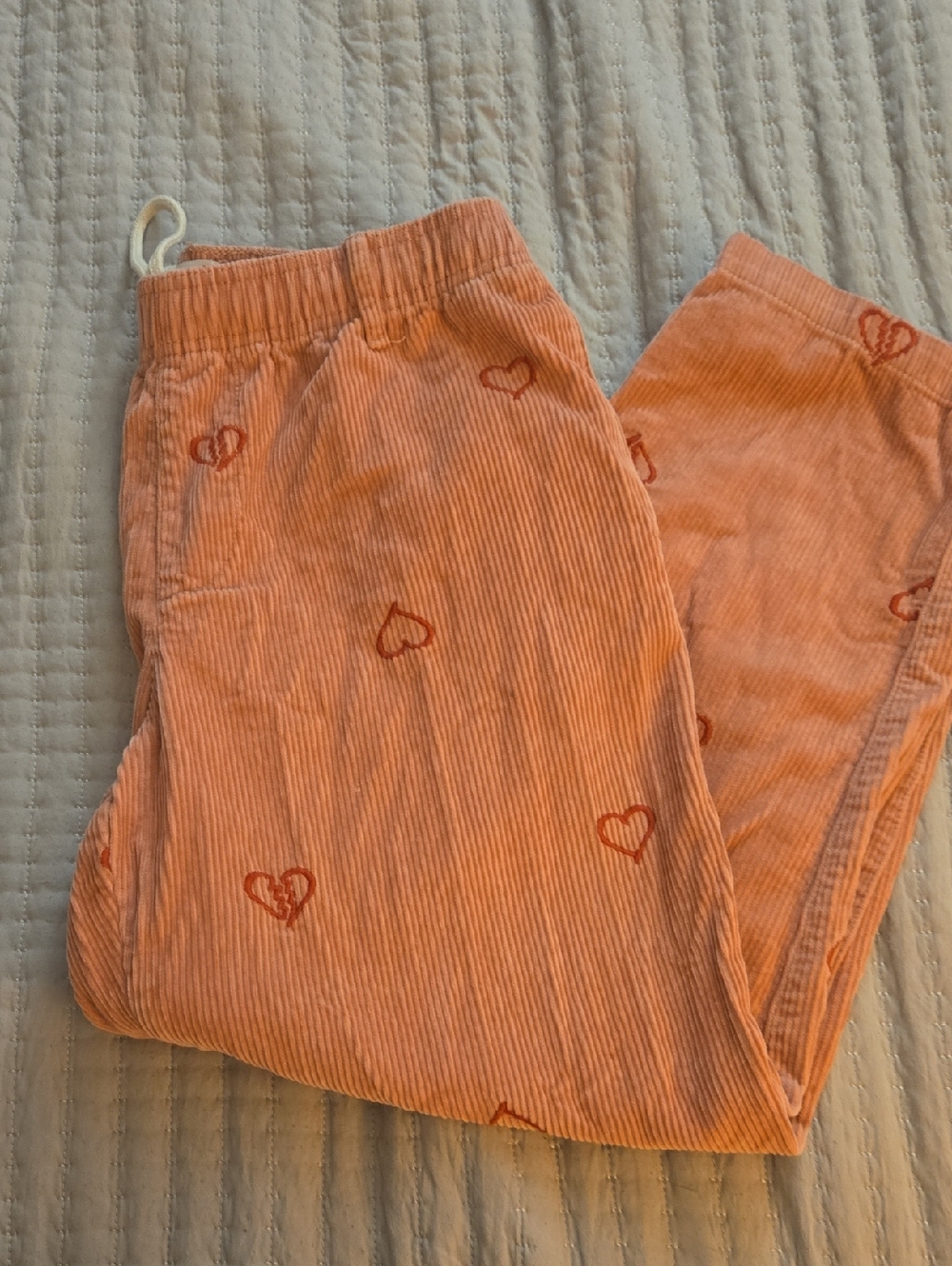 Urban Outfitters Embroidered Broken Heart Corduroy Beach Pants-Pink